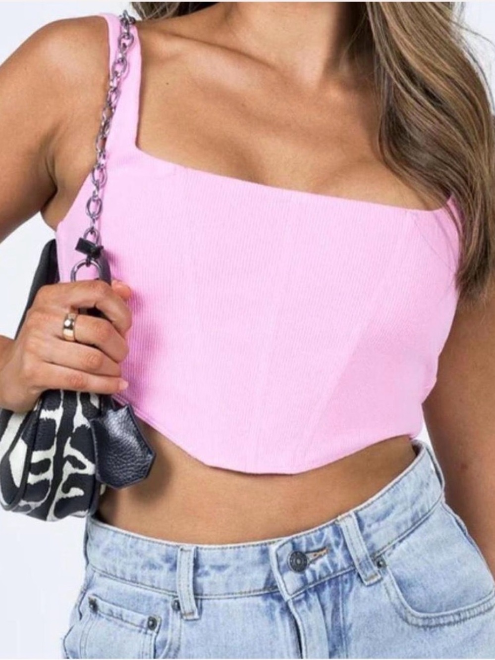 Princess Polly Kaeshia Pink Ribbed Corset Top